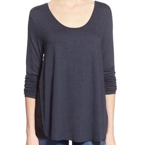 Navy Side Inset Swing Long Sleeve Top